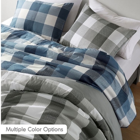Design-3PC Jonah Plaid Check Print Comforter Set (King size/Blue) - Picture 4 of 10